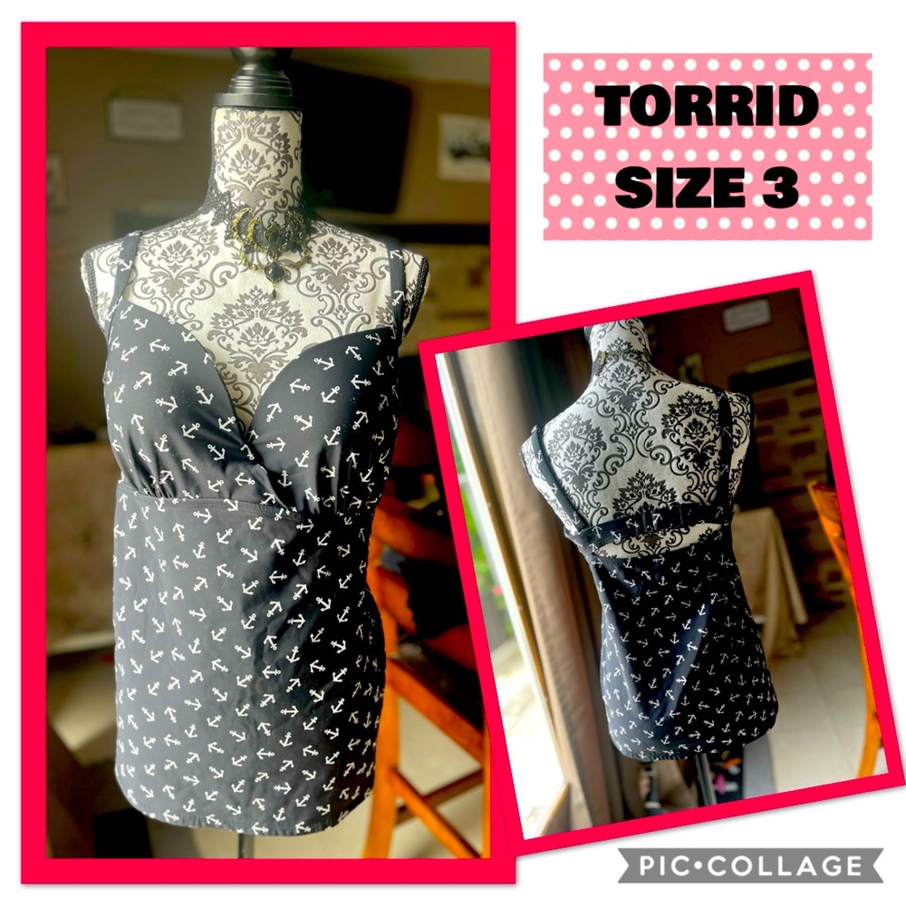 Torrid (black) with white Anchor Print Women's bathing swim tankini Top